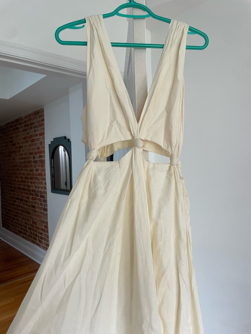 Farm Rio - Sleeveless Cream Knot-Detail Women's Dress - M